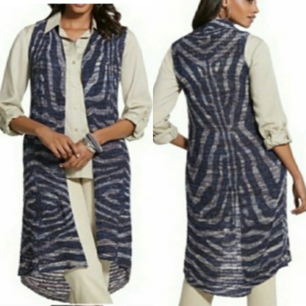 CHICO’S Abstract MARLED Open Knit Vienna Sweater Cardigan Duster Large
